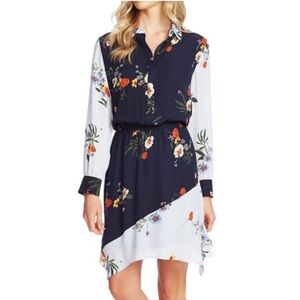 Vince Camuto Asymmetrical Hem Floral Button-Up Dress